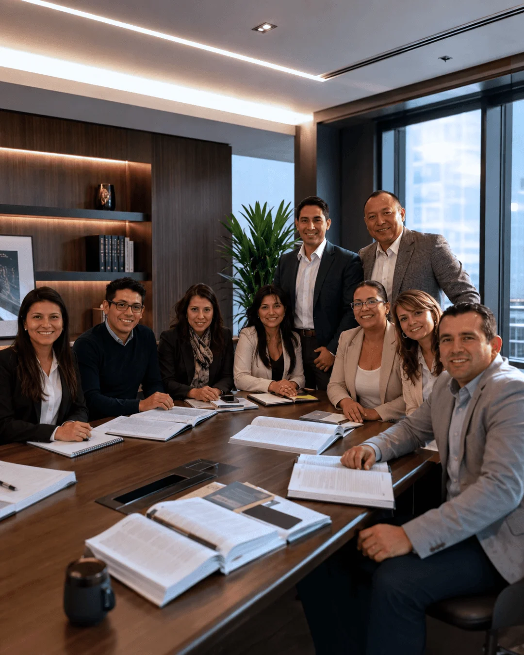 Equipo de consultores de Tovar & Asociados reunido en sala de juntas